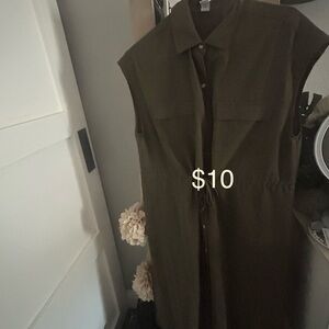Sleeveless Olive Green Shirt Dress